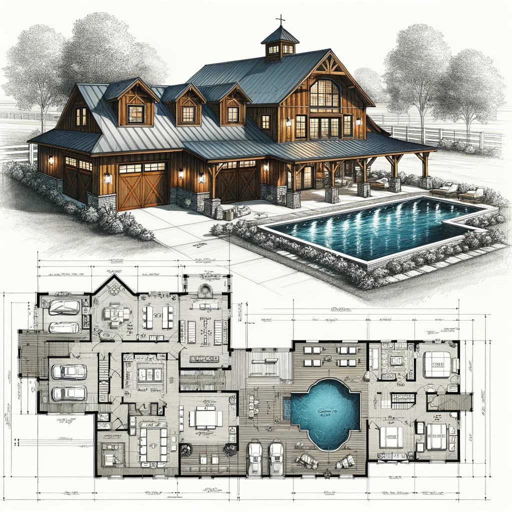 Barndominium Drawings 3 Car Garage with Custom Pool Barndo Build Plans